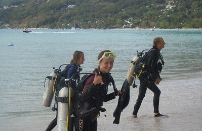 After diving at the Beau Vallon Beach, Seychelles