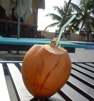 Freshly cut coconut on Beau Vallon Beach, Seychelles