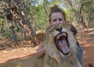 Photo with lion, Zambia