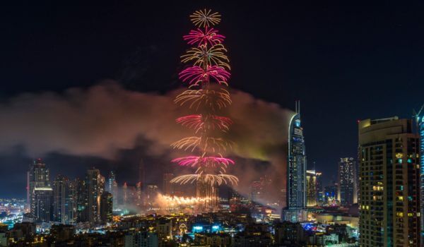 Fireworks at Burj Khalifa, New Year's Eve in Dubai