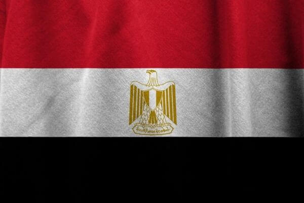 Egyptian Flag The Egyptian flag with red, white and black stripes and the Eagle of Saladin in the centre.