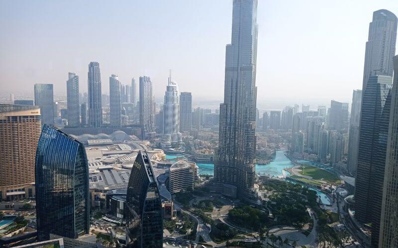 A view of the skyline Dubai with Burj Khalifa from Sky View Observatory Dubai