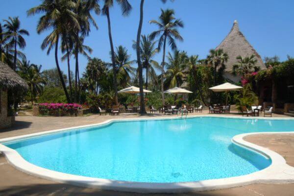 A pool next to the bar and restaurant in the Lawford Hotel, Malindi