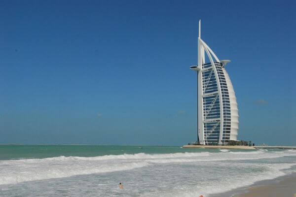 Al Sufouh Beach with the view of Burj Al Arab in Dubai