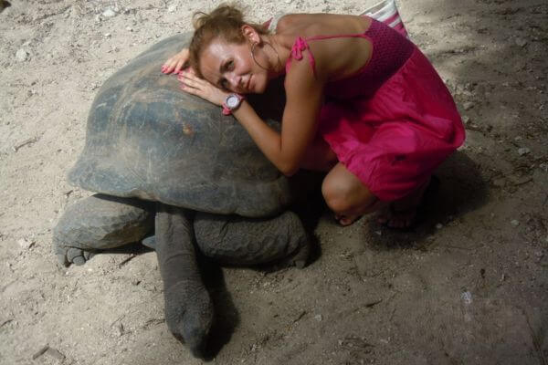 Me with Aldabra Tortoise in the Botanical Garden on Mahe Island 