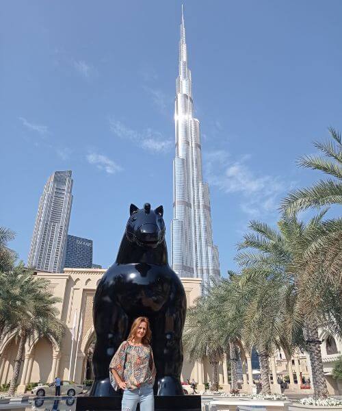 Me in front of the Palace Downtown Hotel with Burj Khalifa in the background